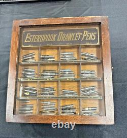 Vintage Esterbrook Fountain Pen Nibs Wood Display Case With Nibs Storage In Back