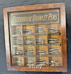 Vintage Esterbrook Fountain Pen Nibs Wood Display Case With Nibs Storage In Back