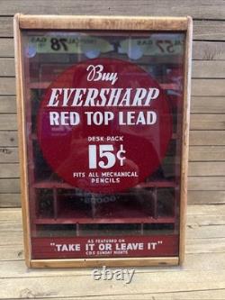 Vintage Eversharp Red Top Lead Counter Top Advertising Display Case Wood & Glass