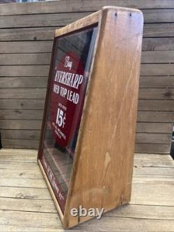 Vintage Eversharp Red Top Lead Counter Top Advertising Display Case Wood & Glass