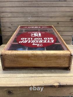 Vintage Eversharp Red Top Lead Counter Top Advertising Display Case Wood & Glass