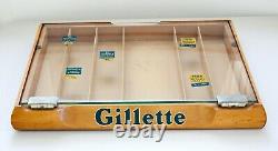 Vintage Gillette Razor Blade Counter Display Case Wood and Glass
