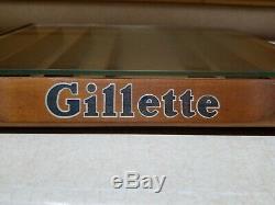 Vintage Gillette Razor Blades Wood & Glass Counter Store Display Case