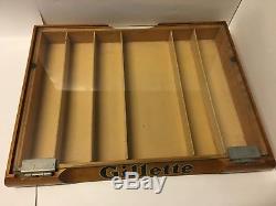 Vintage Gillette Razor Blades Wood & Glass Counter Store Display Knife Case