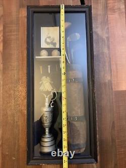 Vintage Golf Memorabilia Shadow Box Wood Framed Hanging Display Case Large Used