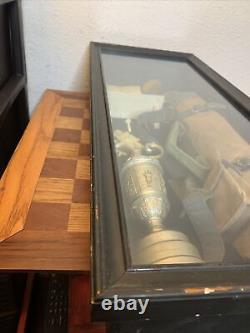 Vintage Golf Memorabilia Shadow Box Wood Framed Hanging Display Case Large Used