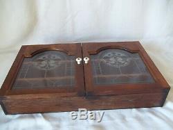 Vintage Hanging Table Top Wood & Glass Display Cabinet Case 2 Shelves 23 x 13