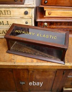 Vintage Hickory Elastic Sewing Thread Antique Store Counter Wood Display Case