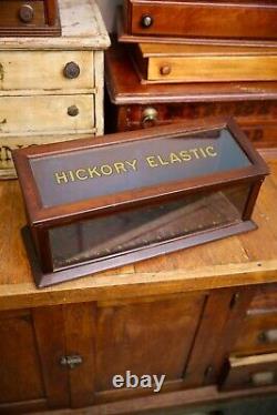 Vintage Hickory Elastic Sewing Thread Antique Store Counter Wood Display Case