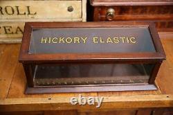 Vintage Hickory Elastic Sewing Thread Antique Store Counter Wood Display Case