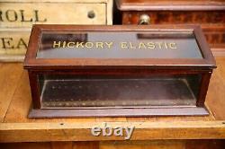 Vintage Hickory Elastic Sewing Thread Antique Store Counter Wood Display Case