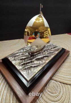 Vintage Japan Fine 950 Sterling Silver Sailboat Encased Wood Glass Display Case