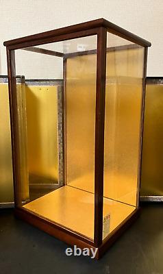 Vintage Japanese Display Glass Case Brown Wood Frame Doll Geisha H21.1 W12.7in