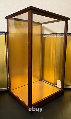 Vintage Japanese Display Glass Case Brown Wood Frame Doll Geisha H21.1 W12.7in