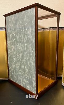 Vintage Japanese Display Glass Case Brown Wood Frame Doll Geisha H21.1 W12.7in