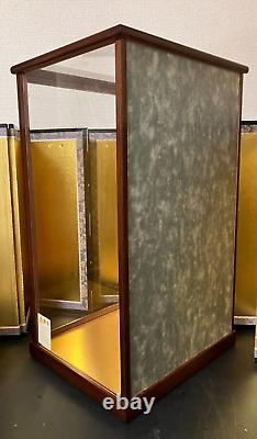 Vintage Japanese Display Glass Case Brown Wood Frame Doll Geisha H21.1 W12.7in