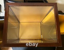 Vintage Japanese Display Glass Case Brown Wood Frame Doll Geisha H21.1 W12.7in