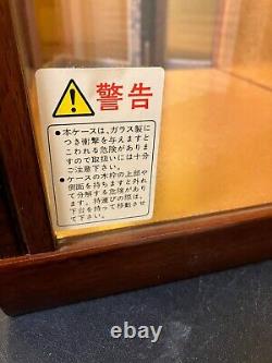 Vintage Japanese Display Glass Case Brown Wood Frame Doll Geisha H21.1 W12.7in