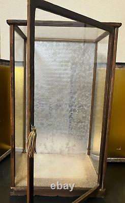 Vintage Japanese Display Glass Case Wood Frame Doll Geisha H21.2 W12.5in