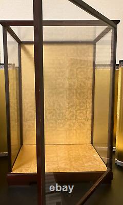 Vintage Japanese Display Glass Case Wood Frame Doll Geisha H21.8 W14.9in