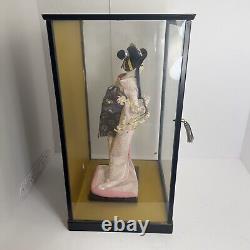 Vintage Japanese Display Glass Case Wood Frame With Geisha Doll
