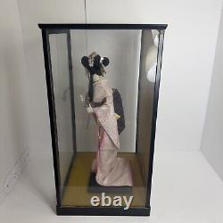 Vintage Japanese Display Glass Case Wood Frame With Geisha Doll