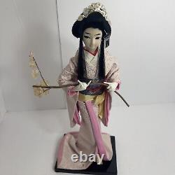 Vintage Japanese Display Glass Case Wood Frame With Geisha Doll