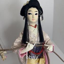 Vintage Japanese Display Glass Case Wood Frame With Geisha Doll