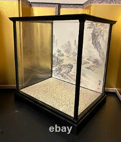 Vintage Japanese Doll Display Glass Case Geisha Landscape Wood Frame