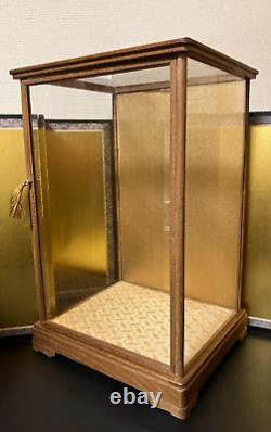 Vintage Japanese Doll Display Glass Case Geisha Wood Frame Brown H20.4 W13.3 in