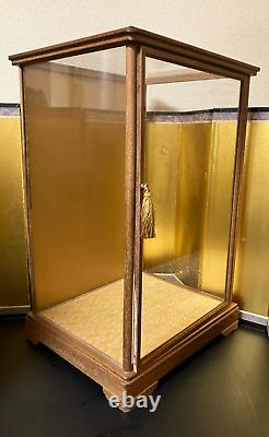 Vintage Japanese Doll Display Glass Case Geisha Wood Frame Brown H20.4 W13.3 in