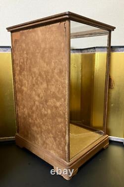 Vintage Japanese Doll Display Glass Case Geisha Wood Frame Brown H20.4 W13.3 in