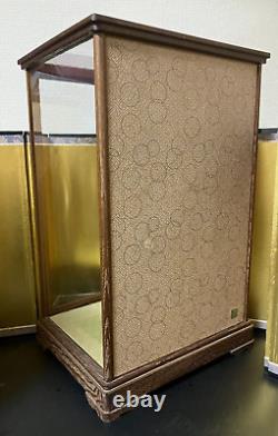 Vintage Japanese Doll Display Glass Case Geisha Wood Frame Brown H22.6 W14.2 in