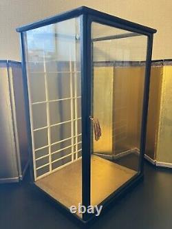 Vintage Japanese Doll Display Glass Case Kimono Geisha Wood Black 21IN HT