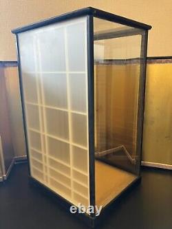 Vintage Japanese Doll Display Glass Case Kimono Geisha Wood Black 21IN HT