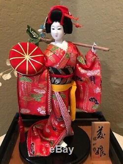 Vintage Japanese Porcelain Geisha Doll In Display Case With Signed Wood ...