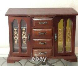 Vintage Jewelry Box Wooden Dresser Style 8-Drawer Floral Stained Glass 15x10.5