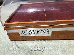Vintage Jostens College Ring Jewelry Counter Display Case Lucite & Wood