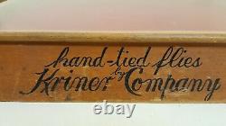 Vintage Kriner Co hand tied flies wooden display case box fly fishing wood glass