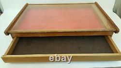 Vintage Kriner Co hand tied flies wooden display case box fly fishing wood glass