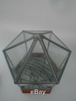 Vintage Large Plant Terrarium Hexagon Display Case Glass Wood Base