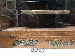 Vintage Lufkin Rules Spring Joint Glass Front Countertop Display Wood Case