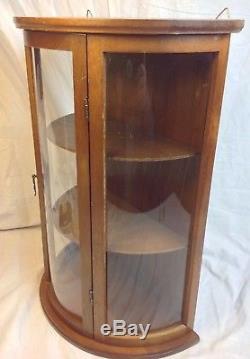 Vintage Miniature Curved Glass Wood Curio Cabinet Table Wall Shelf Display Case
