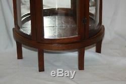 Vintage Miniature Curved Glass Wood Mirrored Curio Cabinet Display Case 23'