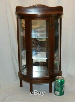 Vintage Miniature Curved Glass Wood Mirrored Curio Cabinet Display Case 23'