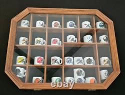 Vintage NFL Mini Helmet Coffee Mug Collection (27) with Wood Display Case B-8