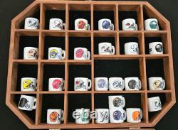Vintage NFL Mini Helmet Coffee Mug Collection (27) with Wood Display Case B-8