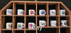 Vintage NFL Mini Helmet Coffee Mug Collection (27) with Wood Display Case B-8