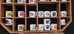 Vintage NFL Mini Helmet Coffee Mug Collection (27) with Wood Display Case B-8