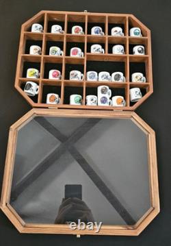 Vintage NFL Mini Helmet Coffee Mug Collection (27) with Wood Display Case B-8